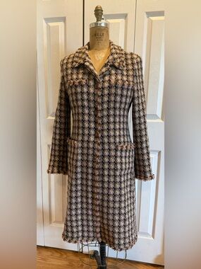 Marvin Richards Vintage Houndstooth Long Trench Light Coat